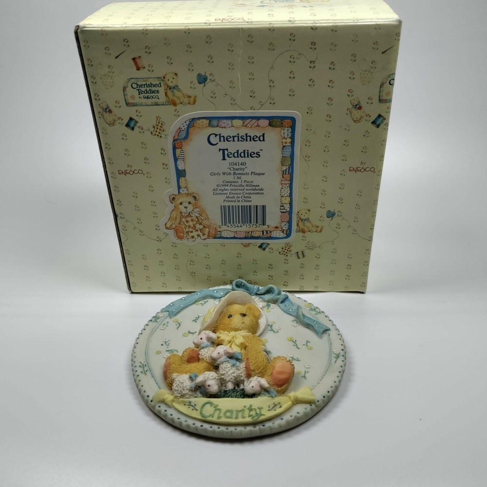Cherished Teddies Girls With Bonnets Plaque #104140 Charity Wall Plaque 1994 Box